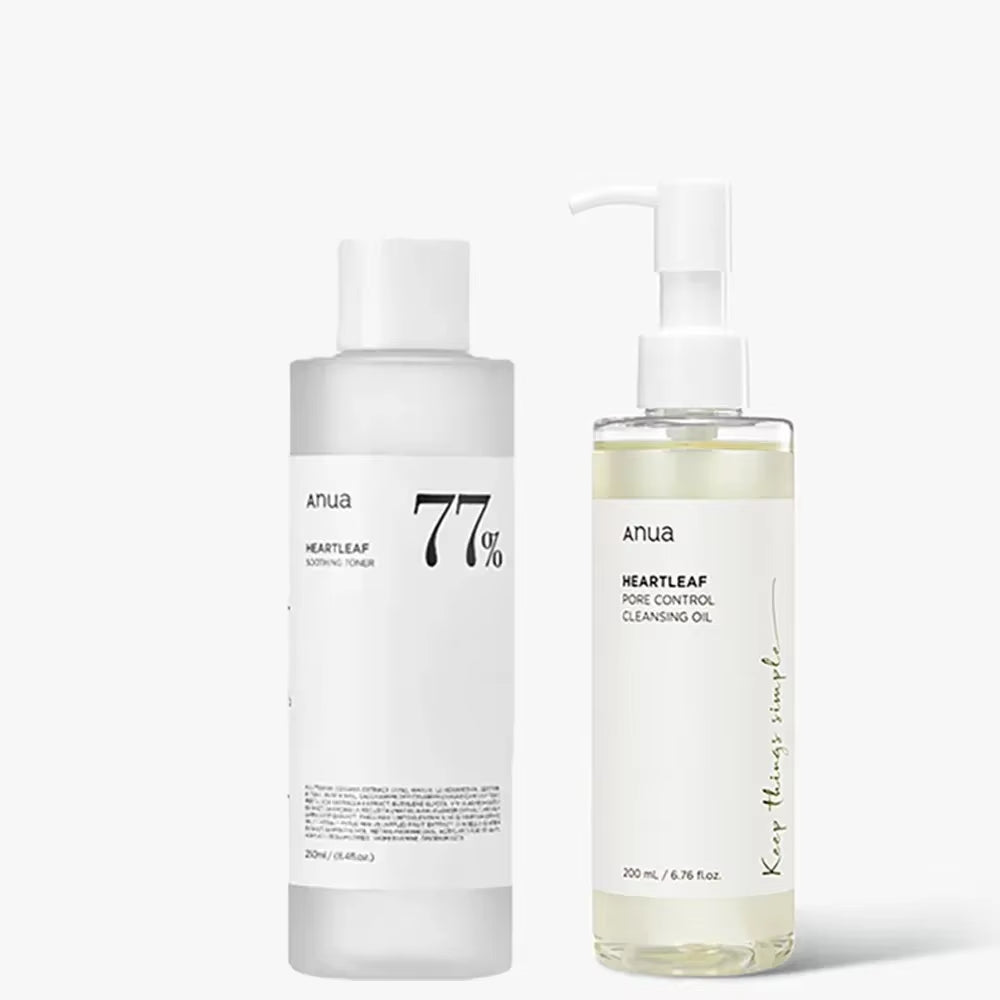 Korean Anua Skin Care Set Heartleaf 77% Toner Deep Cleansing Oil Remove Cosmetic Face Cleanser Skincare Products Original
