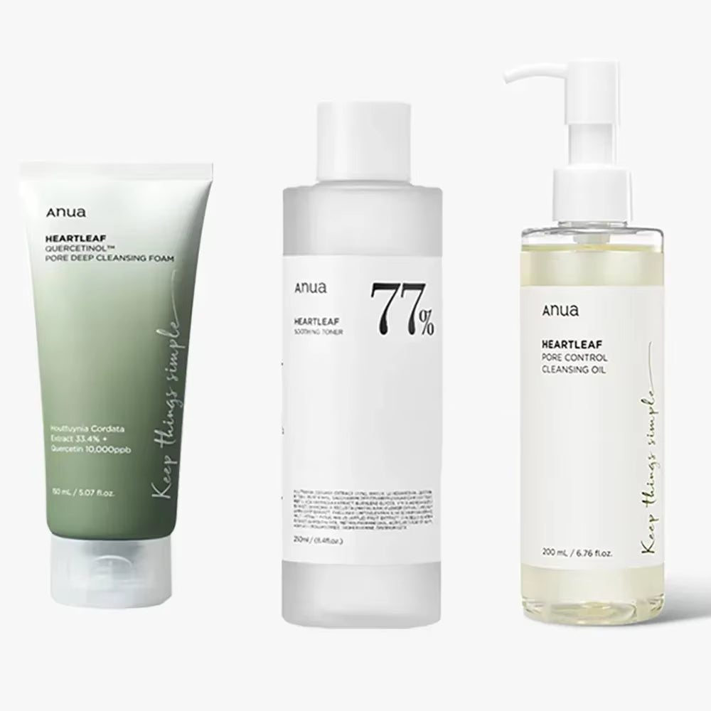Korean Anua Skin Care Set Heartleaf 77% Toner Deep Cleansing Oil Remove Cosmetic Face Cleanser Skincare Products Original